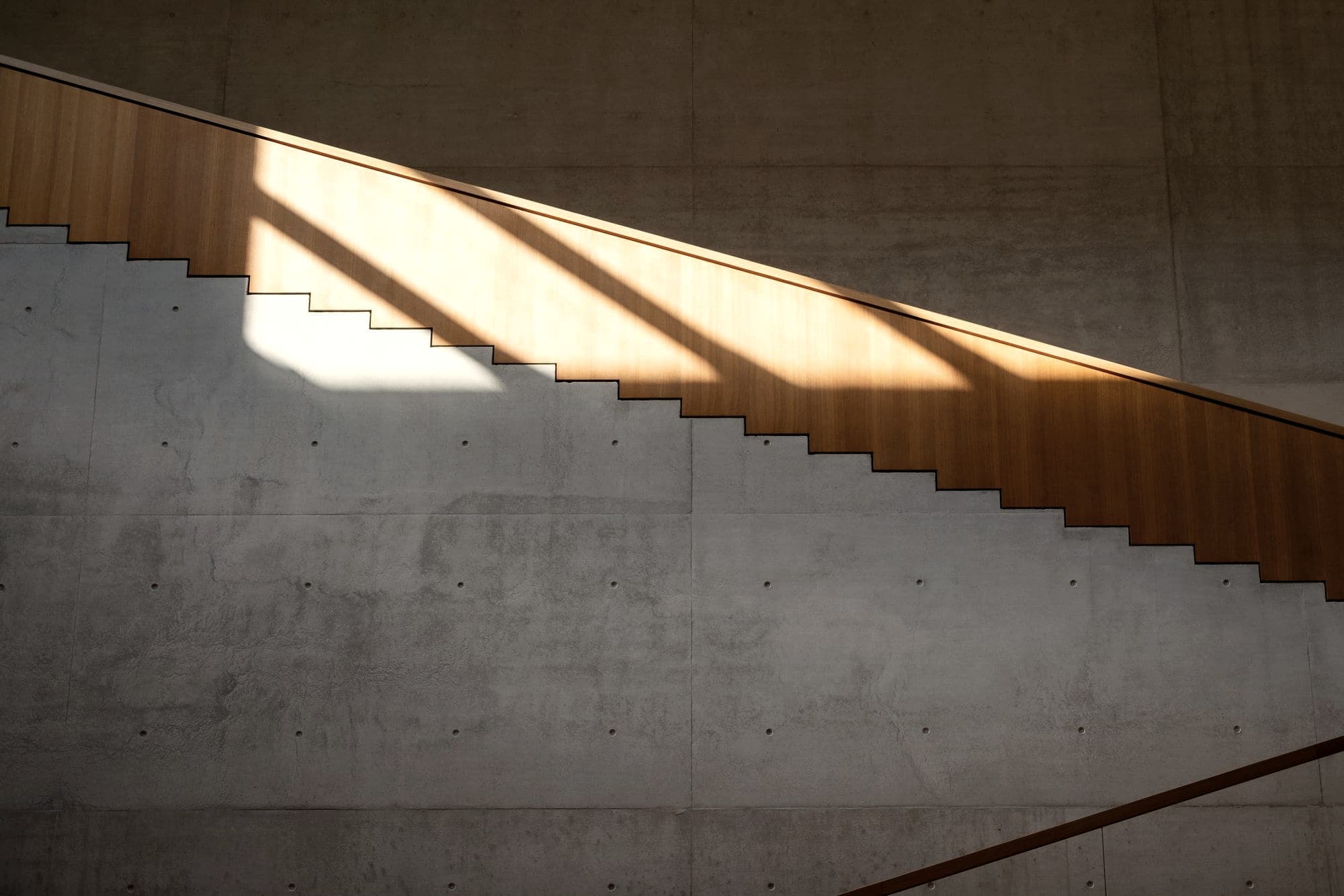 Sunlight falling across a concrete staircase